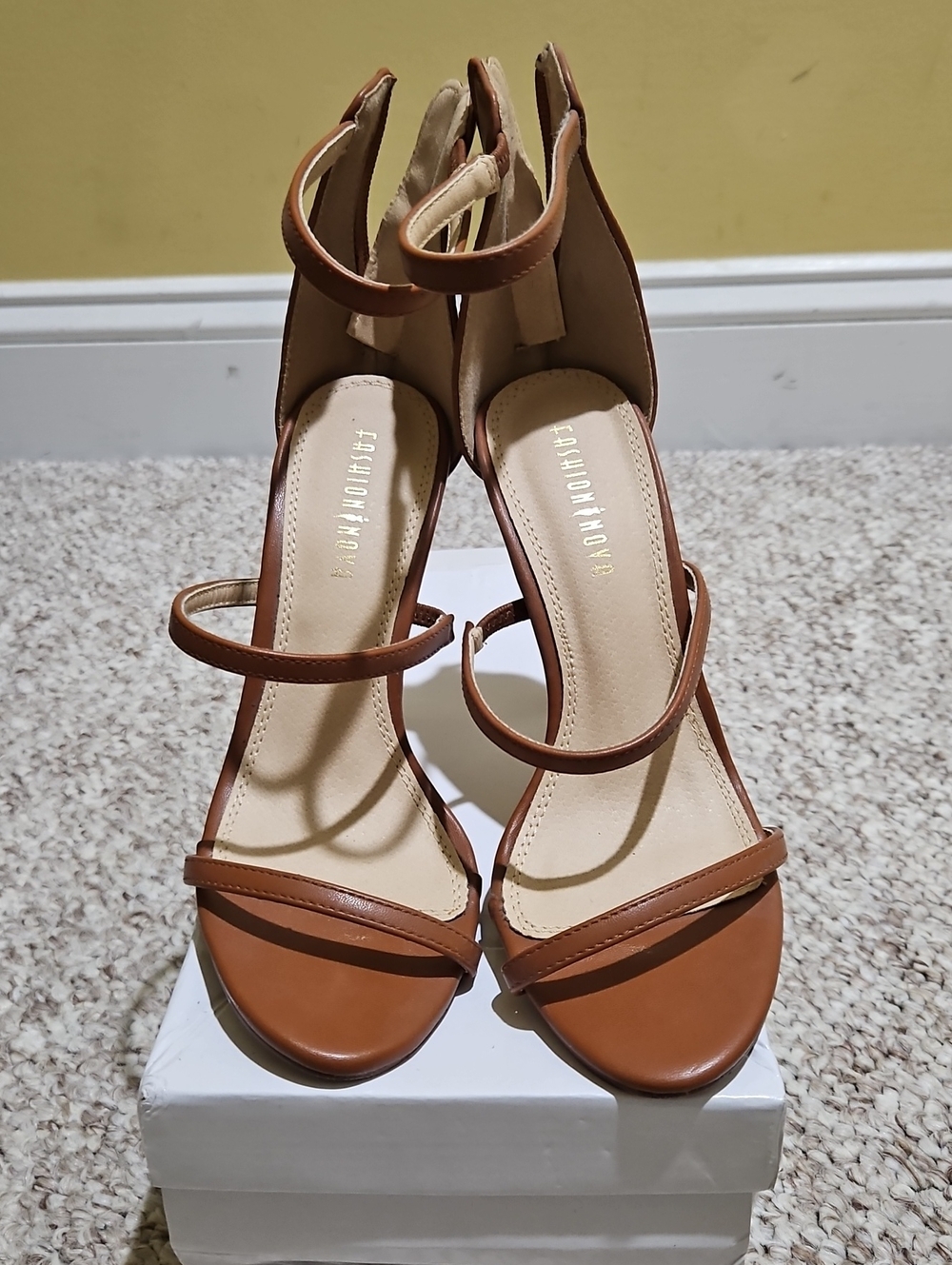 Fashion Nova Tan Strappy Ankle-Heel Sandals